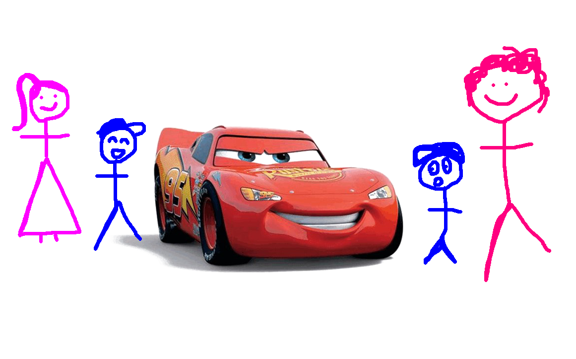 Badly Drawn Dorton Family with Lightning McQueen